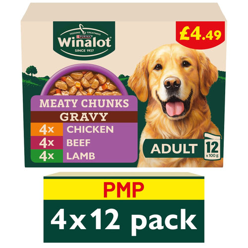 WINALOT Meaty Chunks Mixed in Gravy Wet Dog Food 12x100g PMP 100g × 4 × 1