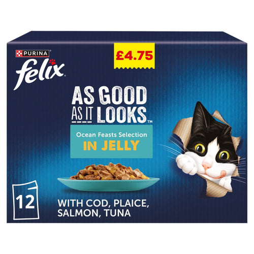 FELIX As Good As it Looks Ocean Feasts Wet Cat Food 12x85g PMP 85g × 4 × 1