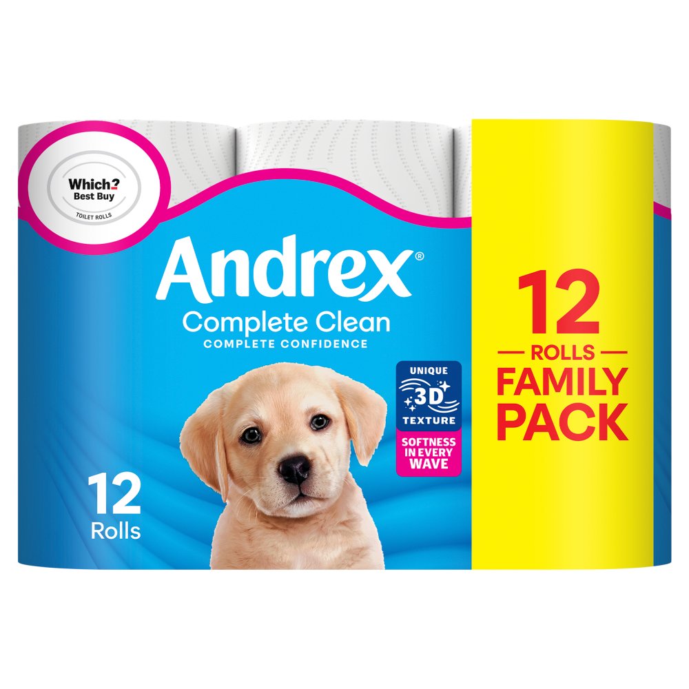 Andrex Complete Clean Toilet Tissue Standard 12 × 1 Rolls