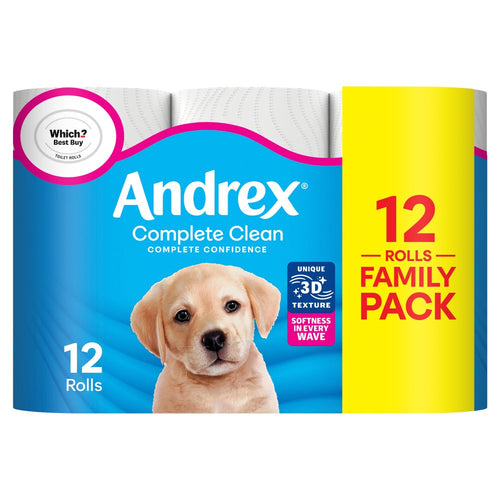 Andrex Complete Clean Toilet Tissue Standard 12 × 1 Rolls
