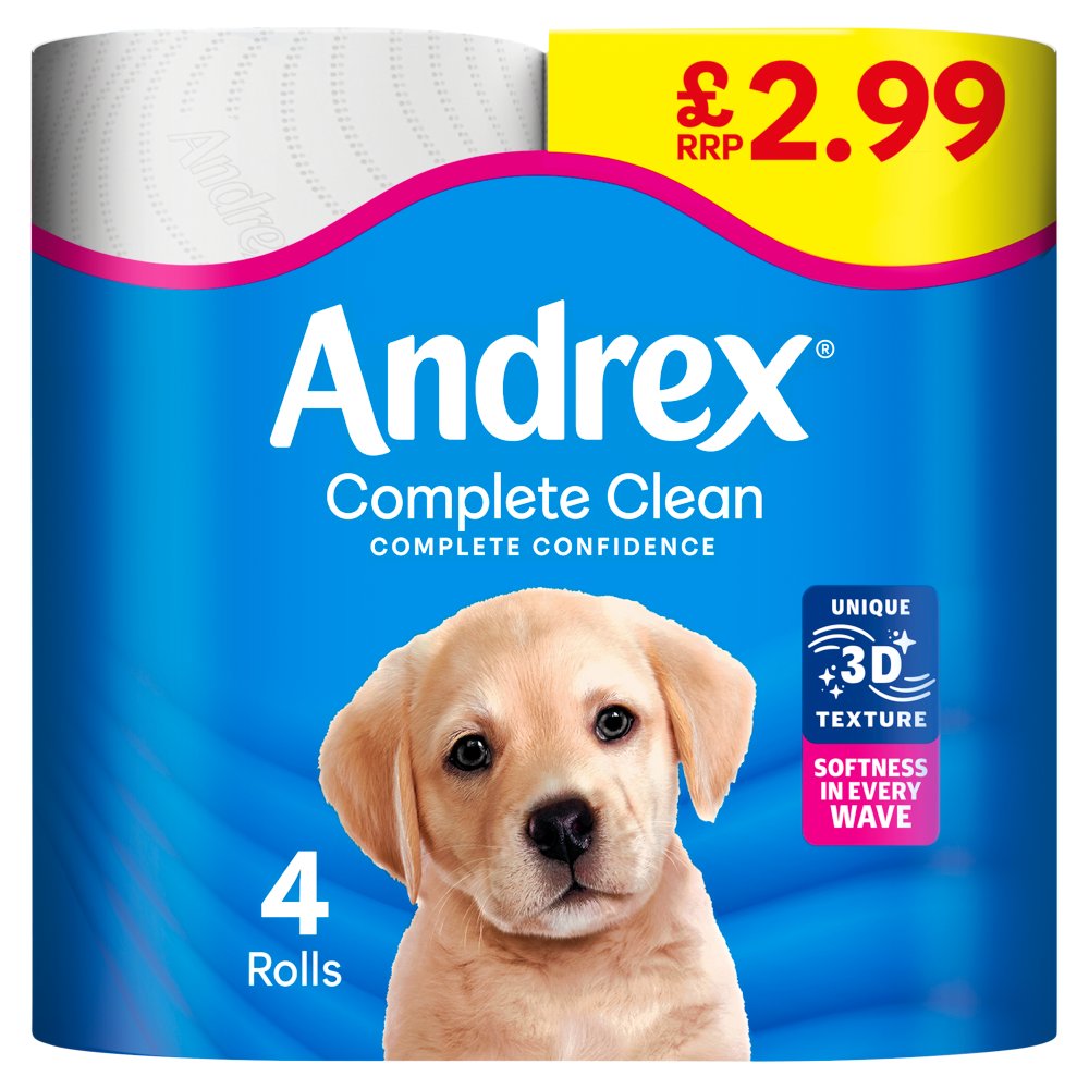 Andrex Complete Clean Toilet Tissue 4 × 6 × 1 Rolls PMP £2.99