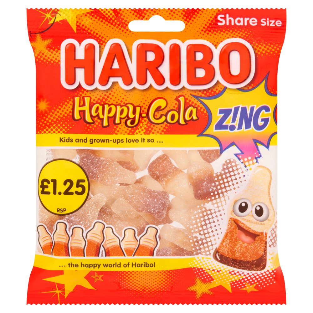 HARIBO Happy Cola Zing Fizzy & Jelly Sweets Sharing Bag 140g × 12 × 1