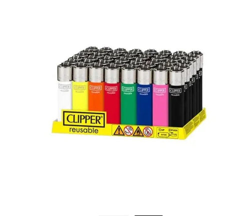 Clipper Reusable Flint Lighters Solid Colours 48 Pack