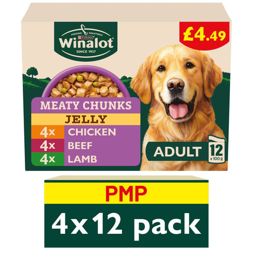 WINALOT Meaty Chunks Mixed in Jelly Wet Dog Food 12x100g PMP 100g × 4 × 1
