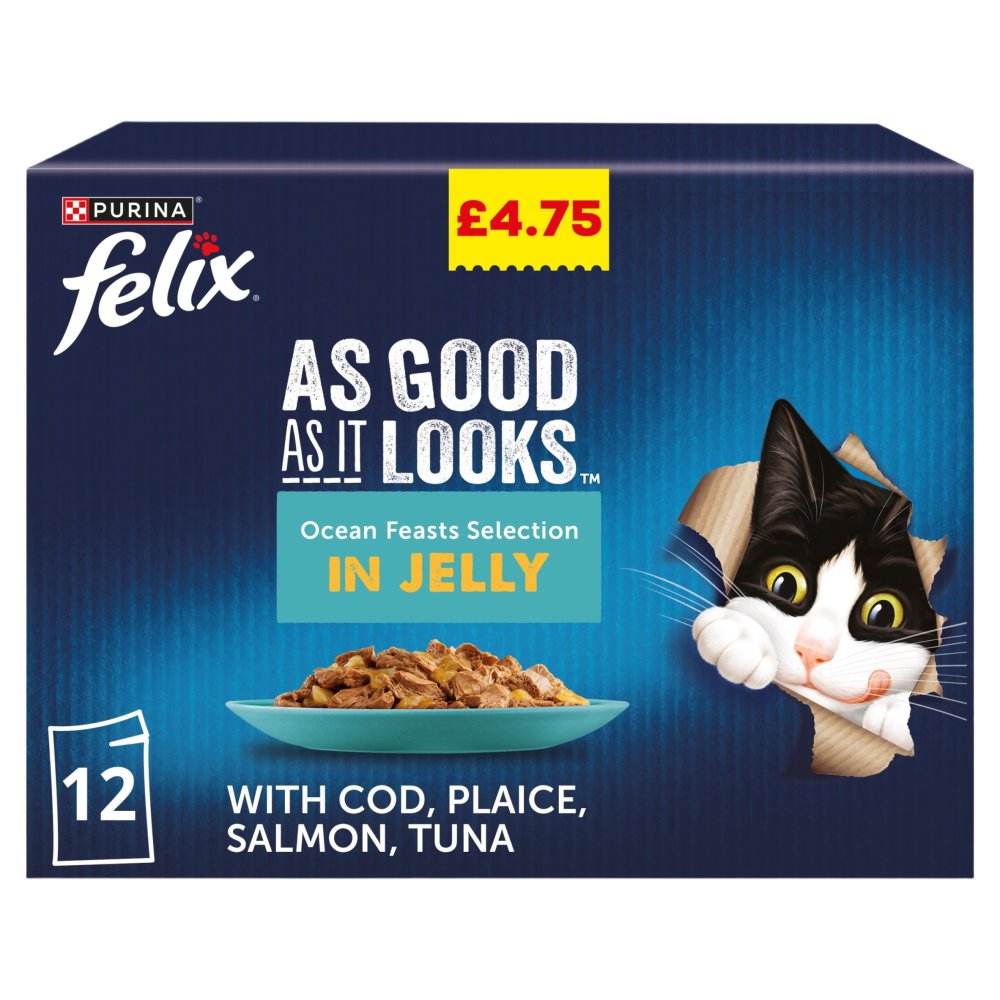 FELIX As Good As it Looks Ocean Feasts Wet Cat Food 12x85g PMP 85g × 4 × 1