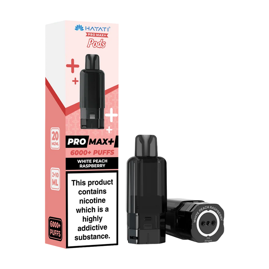 Hayati Pro Max+ Pods 6000+ Puffs White Peach Raspberry